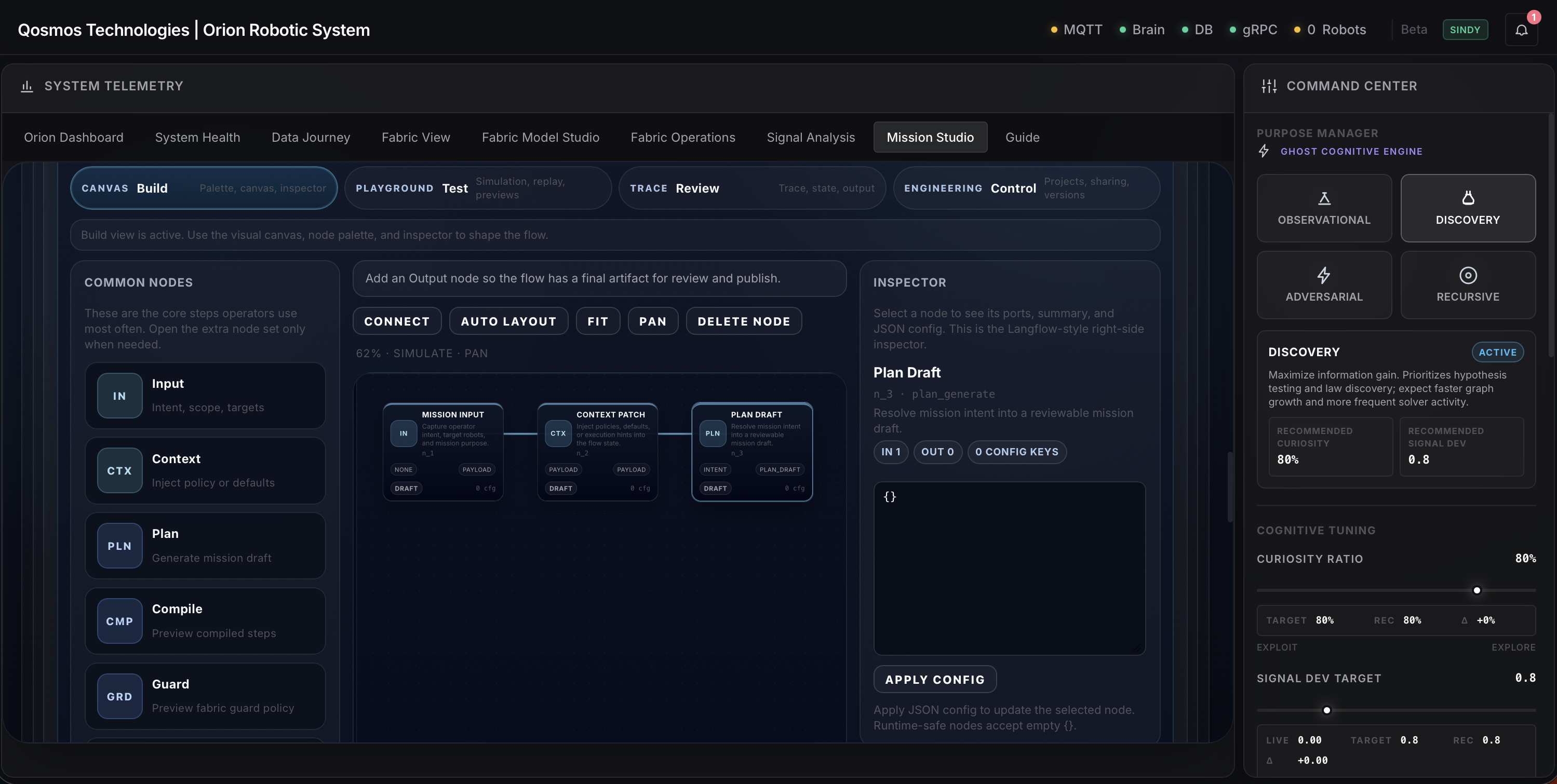 Orion Mission Studio Flow Studio canvas